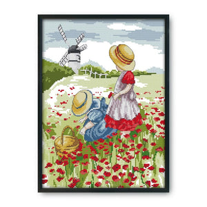 Print Canvas DIY Artwork 14CT Stamped Kit Cross Stitch  F196 Flower Field