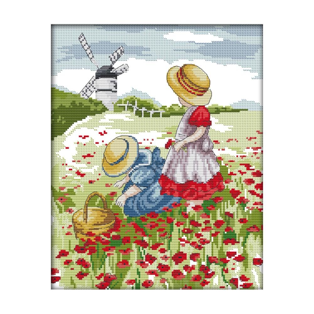 Print Canvas DIY Artwork 14CT Stamped Kit Cross Stitch  F196 Flower Field