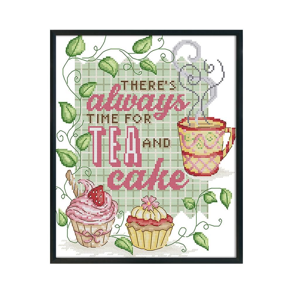 Cross Stitch Kits Printed Canvas Embroidery DIY 14CT Stamp  J341 Tea Cake