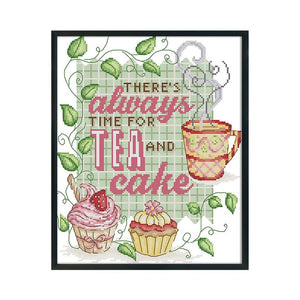 Cross Stitch Kits Printed Canvas Embroidery DIY 14CT Stamp  J341 Tea Cake