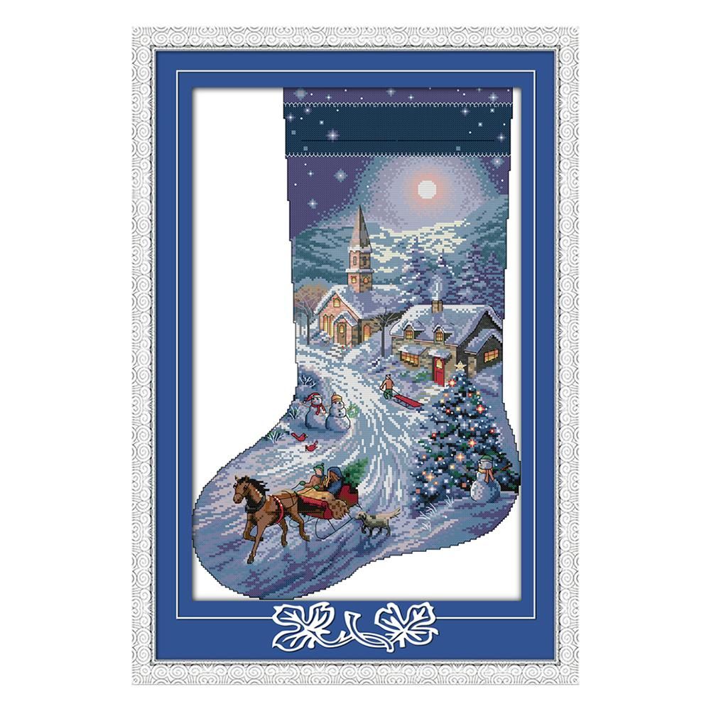 DIY Print Needlework 14CT Stamp Cartoon Christmas Sock Cross Stitch  C592