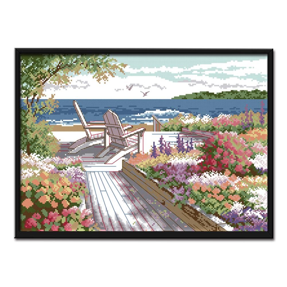 Beachscape Cross Stitch Kits 14CT Stamped Print On Canvas Needlework  F130