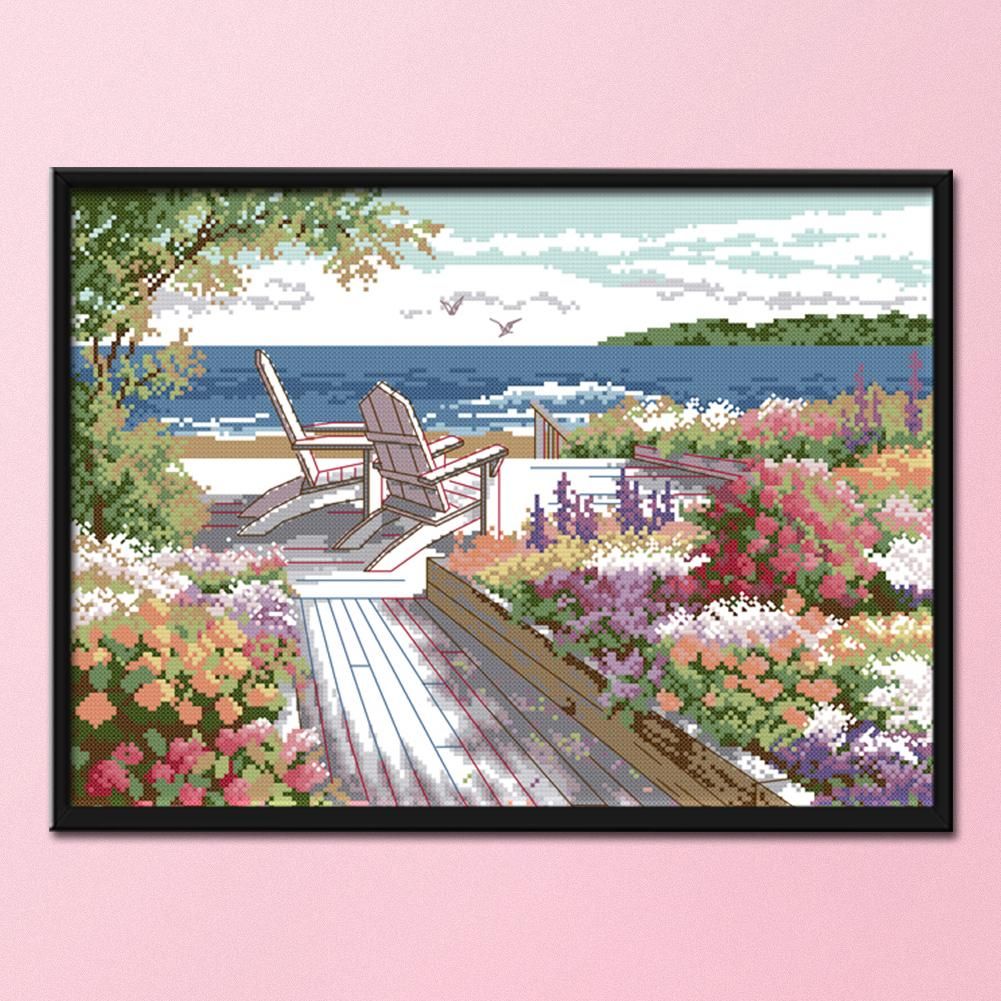 Beachscape Cross Stitch Kits 14CT Stamped Print On Canvas Needlework  F130