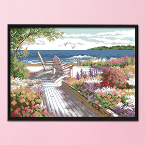 Beachscape Cross Stitch Kits 14CT Stamped Print On Canvas Needlework  F130